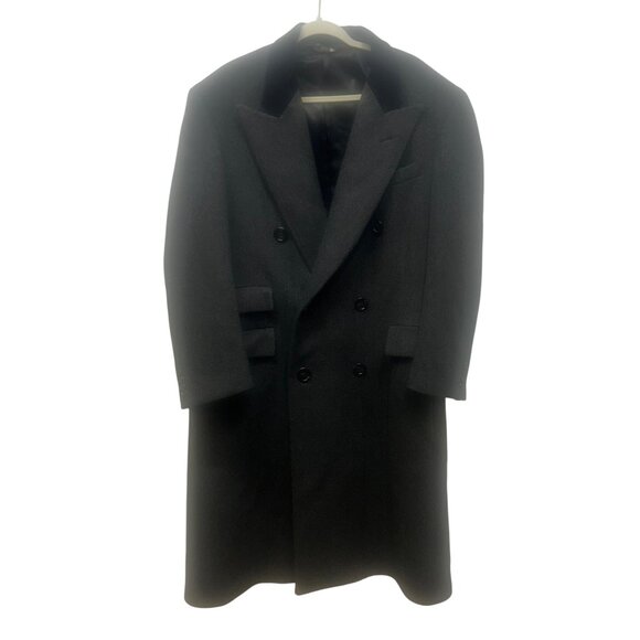 Polo Ralph Lauren Double-Breasted Wool Herringbone Overcoat Black Velvet Collar - Picture 1 of 12